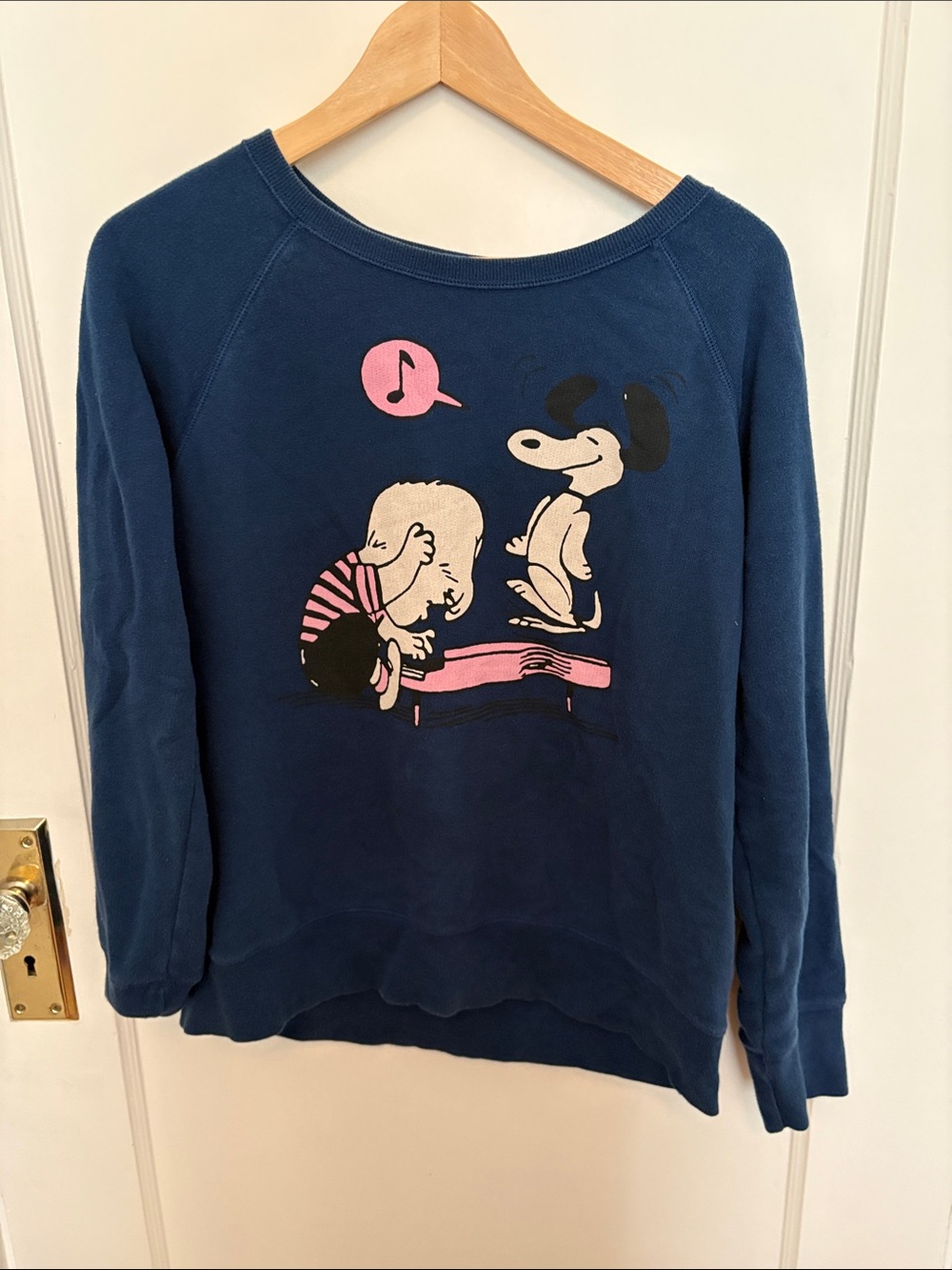 Uniqlo Navy Crewneck Sweatshirt with Pink Peanuts Graphic
